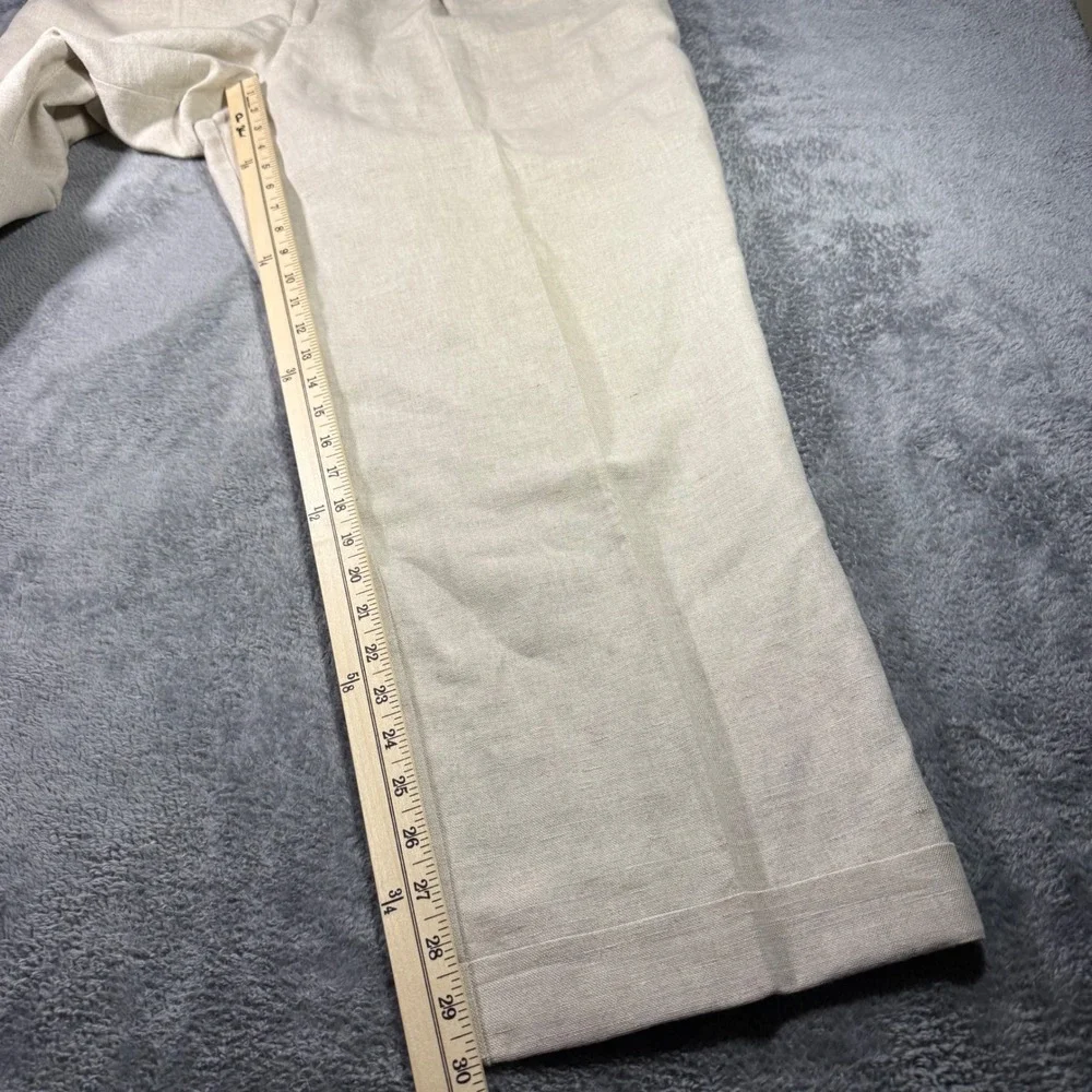 Dockers Mens 42x30 Linen Cotton Pleated Relaxed Fit Cuffed Pants Beige Oatmeal